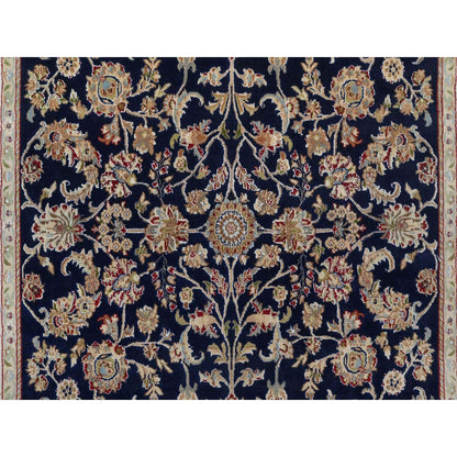 6'x9'5" Midnight Blue Nain Wool and Silk Soft 250 KPSI Hand Knotted Rug