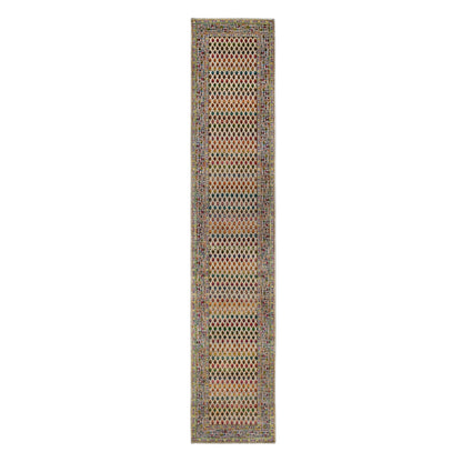 2'5"X12' Beige Saroogh Wool And Sari Silk Hand Knotted Runner Rug