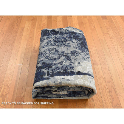 8'X9'9" Gray Wool And Silk Transitional Design Hand Knotted Oriental Rug
