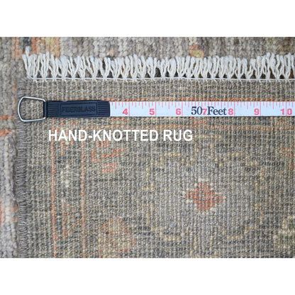 3'2"X23'7" Brown Hand Knotted Angora Oushak Leaf Design Wool Runner Rug