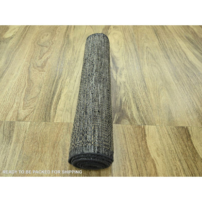 2'6"X10' Brown Pure Wool Rug Hand Knotted Distressed Grass Design Runner