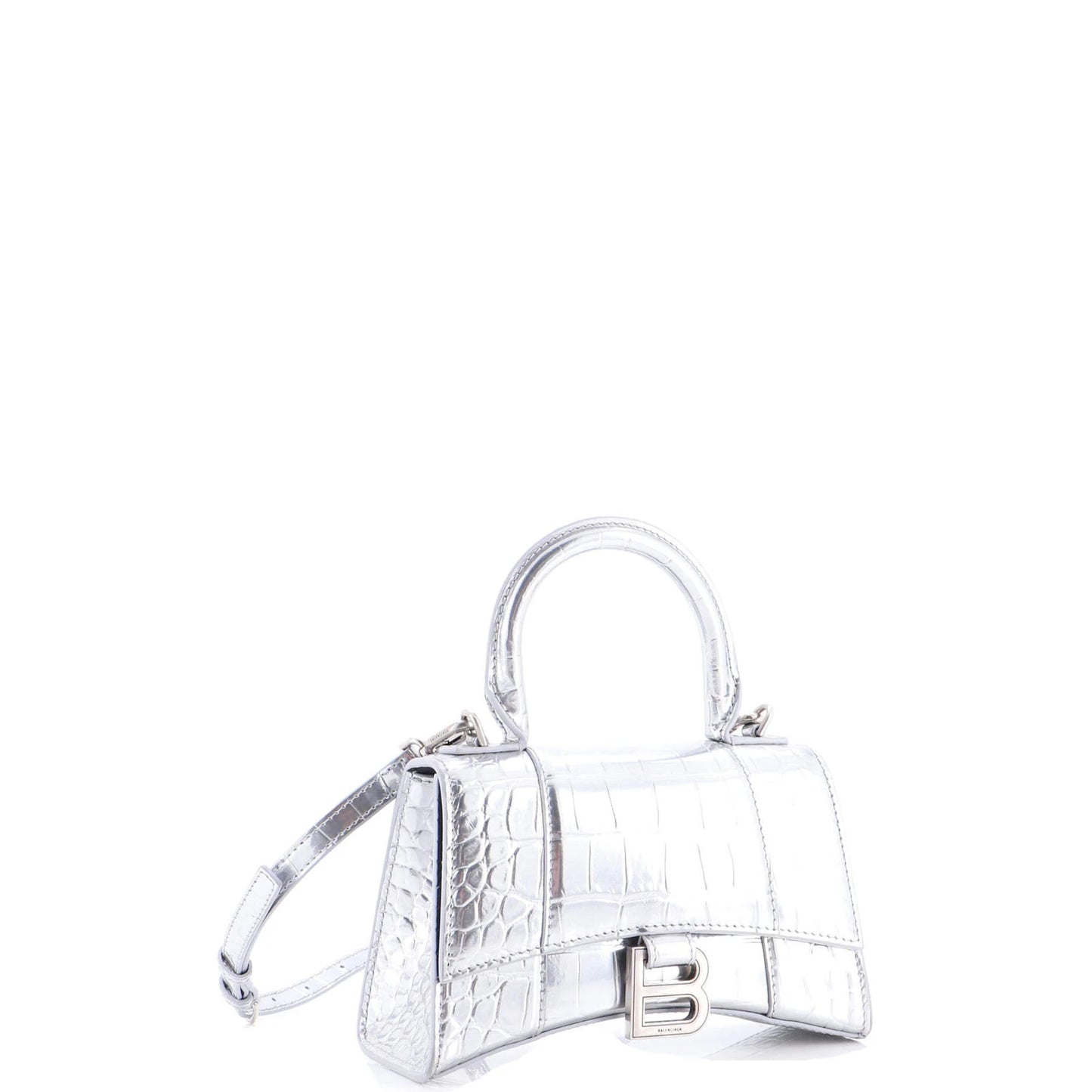 Balenciaga Hourglass Top Handle Bag Crocodile Embossed Leather Xs