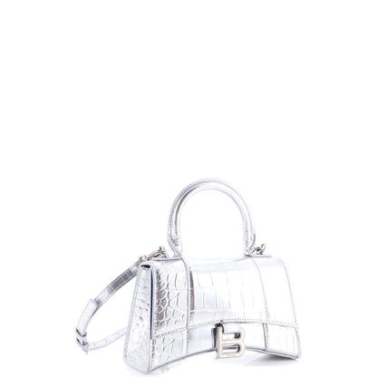 Balenciaga Hourglass Top Handle Bag Crocodile Embossed Leather Xs