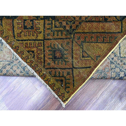8'10"X12'2" Brown Overdyed Afghan Block Design Hand Knotted Pure Wool Rug