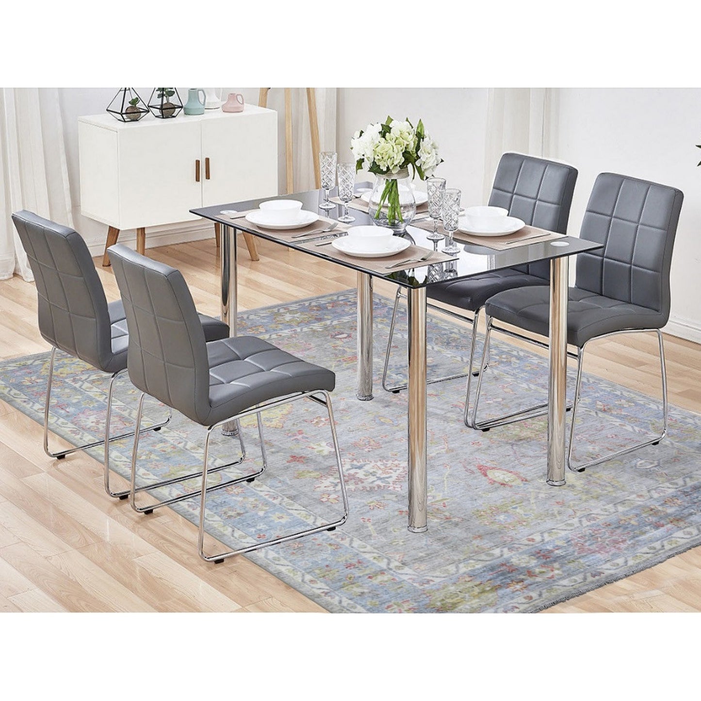 8'1"X9'10" Cloud Gray Afghan Angora Oushak Soft Wool Hand Knotted Rug