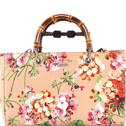 Gucci Bamboo Shopper Tote Blooms Print Leather Medium