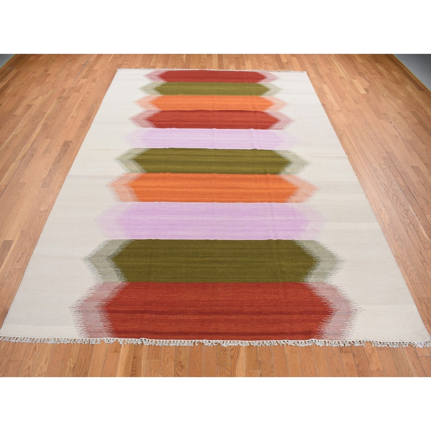 Rug 10'x14'7" Ivory Wool Flat Weave Durie Kilim Hand Woven Reversible