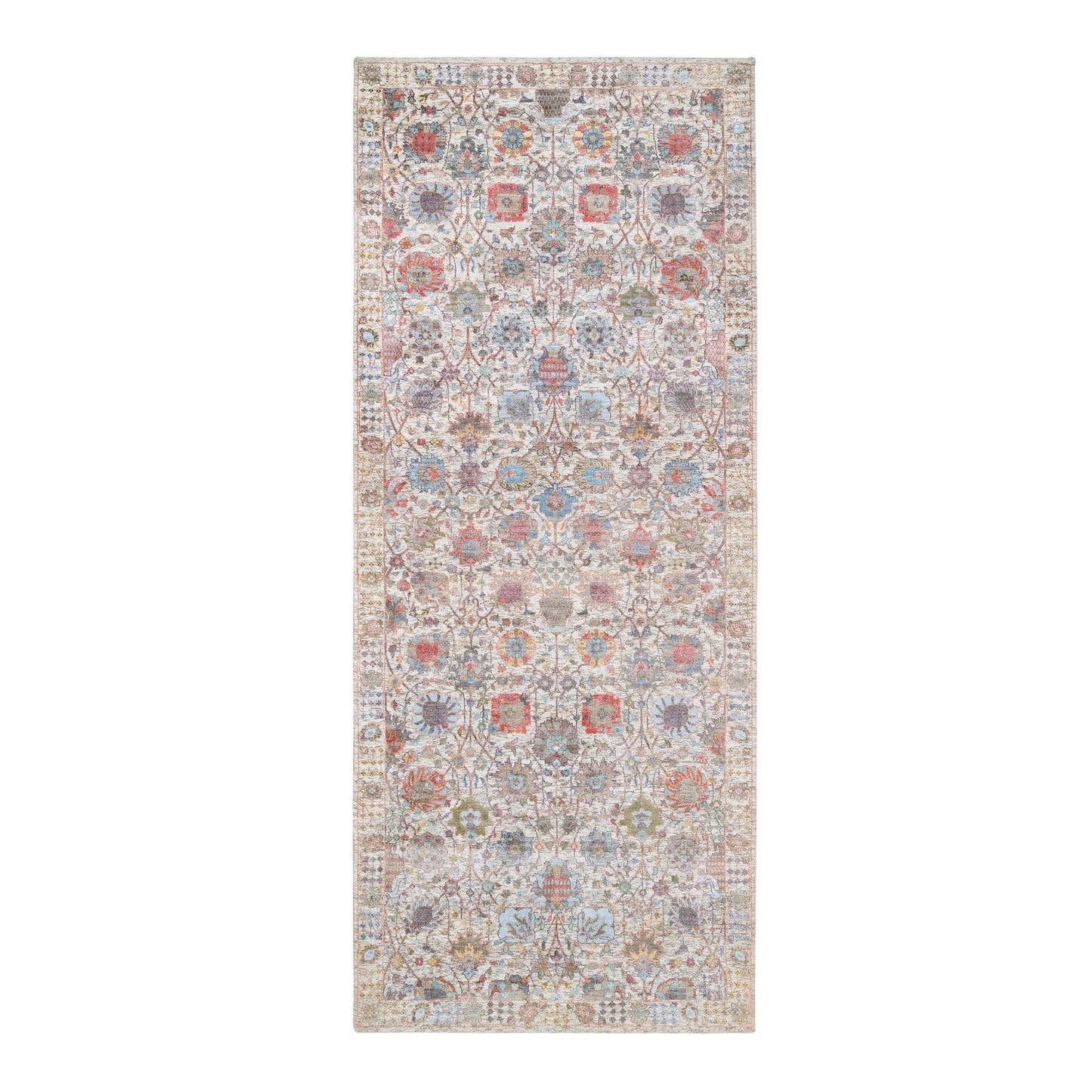 4'1"X10'3" Ivory Tebraz Silk With Textured Wool Hand Knotted Runner Rug