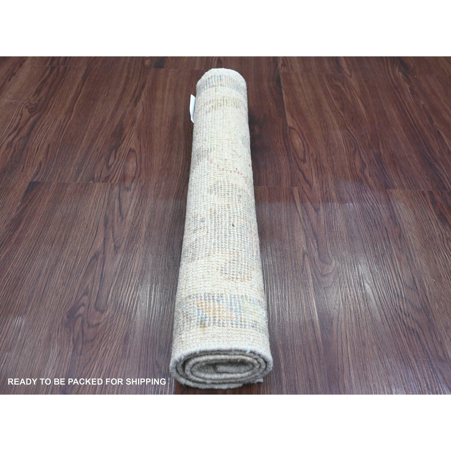 2'2"X3' White Hand Knotted Afghan Angora Oushak Leaf Pattern Wool Mat Rug