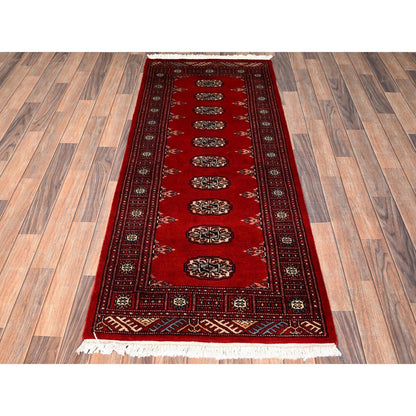 Knotted 2'7"x6'3" Red Princess Bokara Tribal Medallions Rug Soft Wool Hand