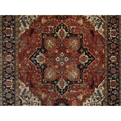 5'2"X7'2" Red Antiqued Heris Recreation New Zealand Wool Hand Knotted Rug