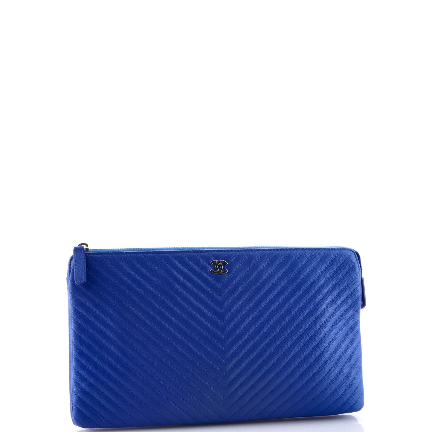 Chanel Classic Double Pocket Zip Pouch Chevron Caviar Medium