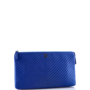 Chanel Classic Double Pocket Zip Pouch Chevron Caviar Medium