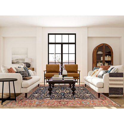 8'1"X10'1" Blue Antiqued Heris Re-Creation Soft Wool Hand Knotted Rug