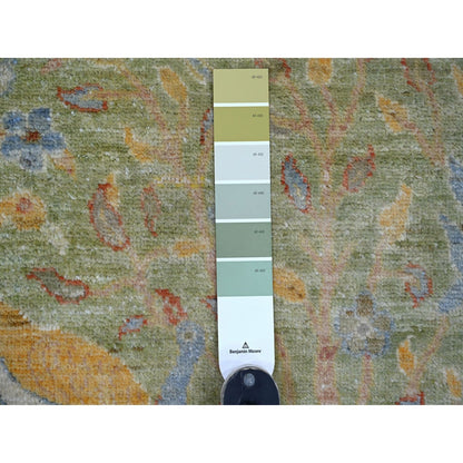 2'X3'2" Green Mat Rug Hand Knotted Peshawar Birds Of Paradise Design Wool