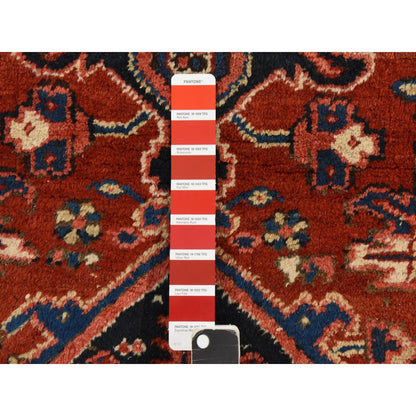 8'X11'3" Crimson Red Antique Zoroastrian Heris Pure Wool Hand Knotted Rug