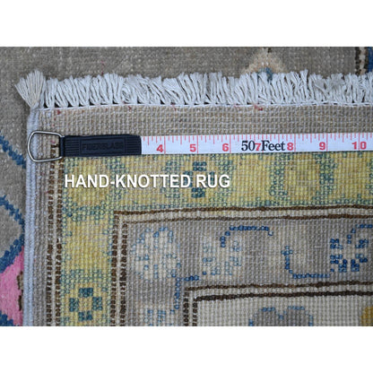 6'X8'5" Battleship Gray Soft Wool Colorful Fusion Kazak Oriental Rug