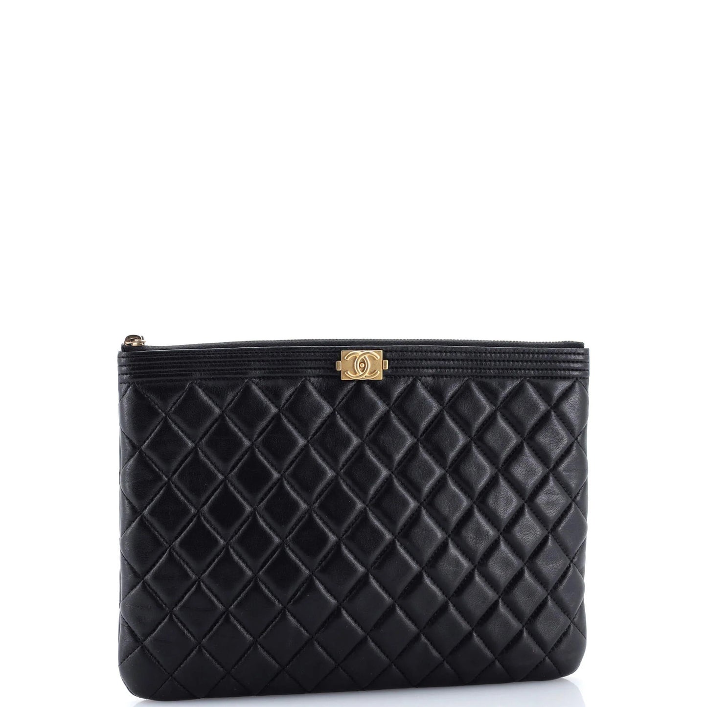 Chanel Boy O Case Clutch Quilted Lambskin Medium