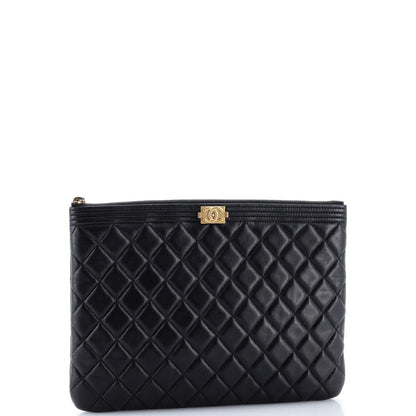 Chanel Boy O Case Clutch Quilted Lambskin Medium