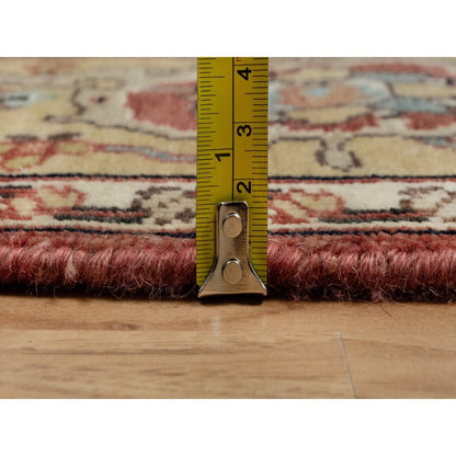 4'2"X6'2" Red Antiqued Fine Heris Re-Creation Hand Knotted Pure Wool Rug