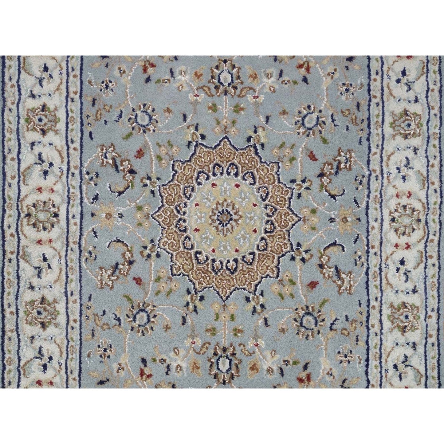 2'7"x16'2" Light Blue Nain 250 KPSI Hand Knotted Wool and Silk Runner Rug