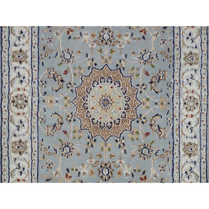 2'7"x16'2" Light Blue Nain 250 KPSI Hand Knotted Wool and Silk Runner Rug
