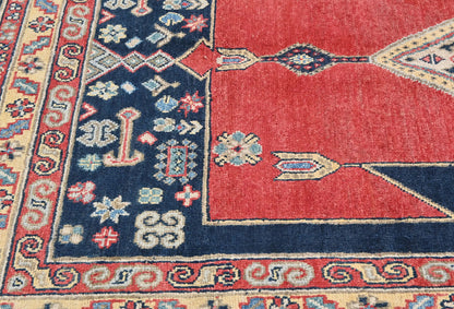 Handmade Kazak Oushak Oriental Rug 4X6 Ft Red