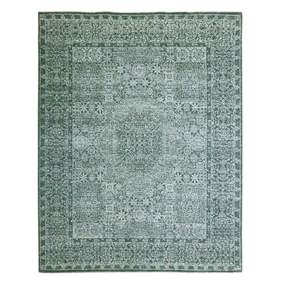 8'x10'2" Pine Green Pre Historic Mamluk Design Hand Knotted Pure Wool Rug