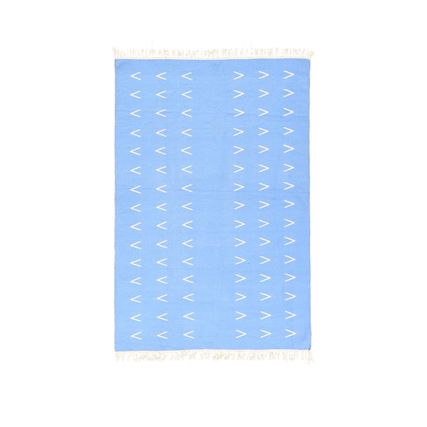 Modern 4'3"x6'6" Blue Vintage Durrie Kilim Pure Wool Hand Woven Rug with