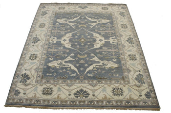 Handmade Oushak Oriental Rug Floral Design Pastel