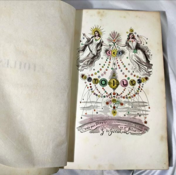 1849 J.J. Grandville Les Toiles 1St Edition Rare Hand-Colored Plates Leather