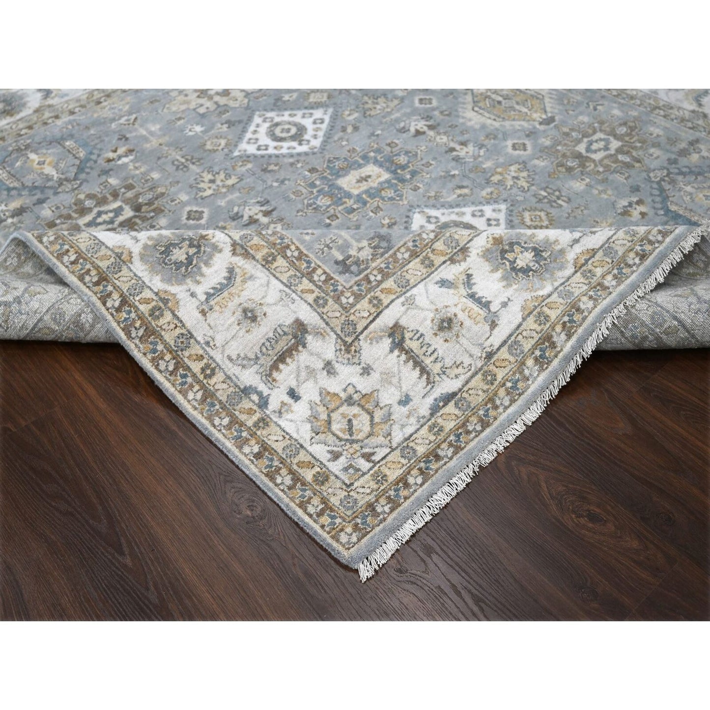 8'X8' Gray And Ivory Karjihooz Design Wool Square Oriental Rug