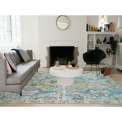 10'4"X14' Snow Ivory Bidjar Garhus Design Hand Knotted Natural Wool Rug