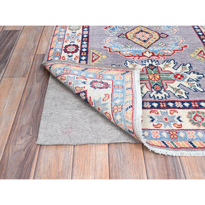 2'9"X7'10" Gray Kazak Tribal Medallions Hand Knotted Oriental Runner Rug