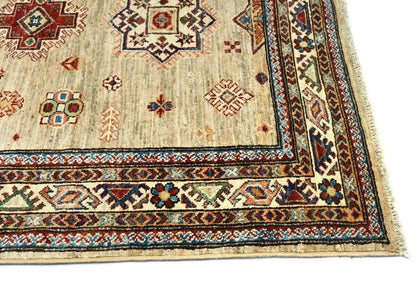 4X6 Ft Kazak Wool Area Rug Tribal Geometric Style