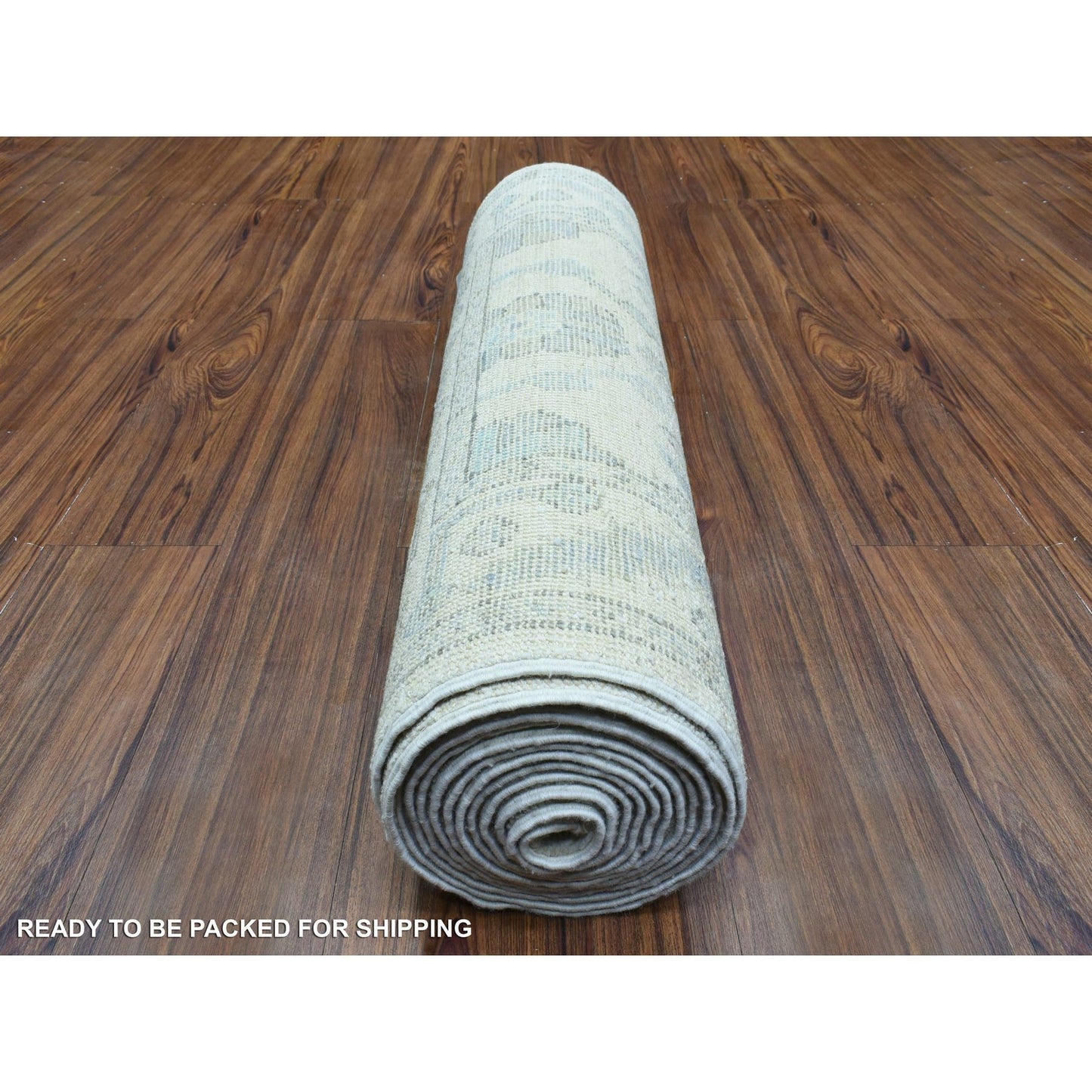 2'8"X15'4" Ivory Hand Knotted Soft Wool Afghan Angora Oushak Runner Rug