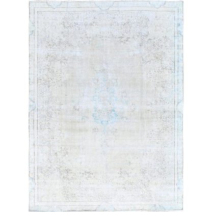 7'2"X9'10" White Natural Wool Hand Knotted Vintage Zoroastrian Karman Rug