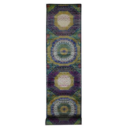 3'1"X19'3" Yellow Mamluk Design Silk With Wool Hand Knotted Xl Runner Rug