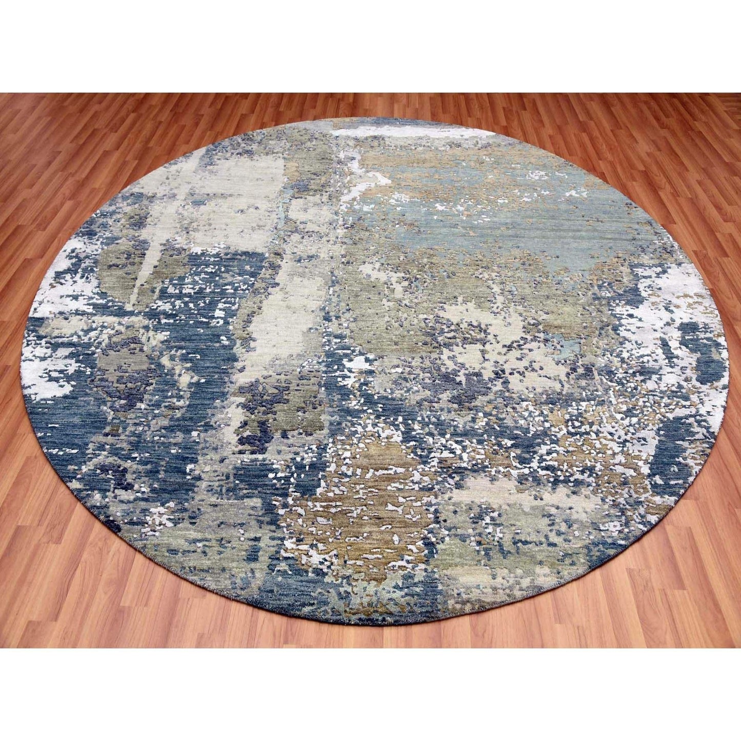 8'5"X8'5" Gray Abstract Design Hand Knotted Wool Round Oriental Rug
