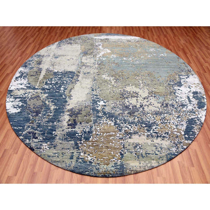 8'5"X8'5" Gray Abstract Design Hand Knotted Wool Round Oriental Rug