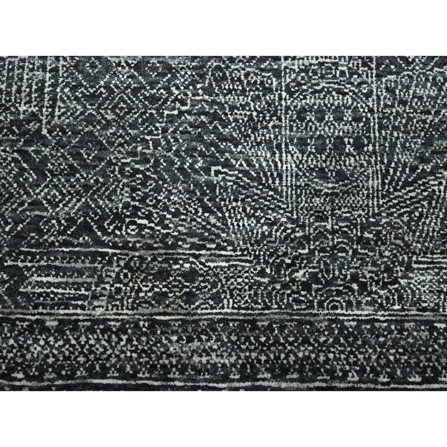 8'2"x10'2" Black Wool and Silk Intricate Star Design Hand Knotted Rug