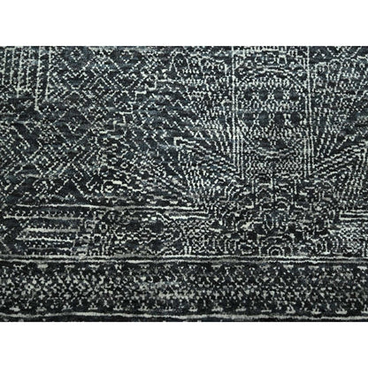 8'2"x10'2" Black Wool and Silk Intricate Star Design Hand Knotted Rug