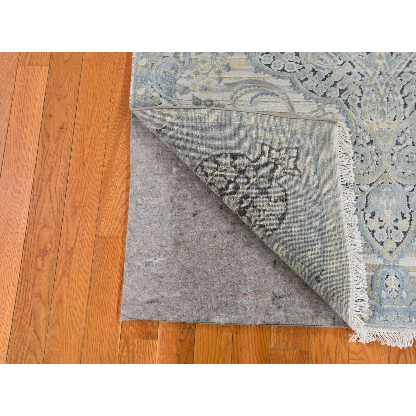 4'X6'3" Tree Of Life Meditation Design Silk With Text Wool Hand Made Rug