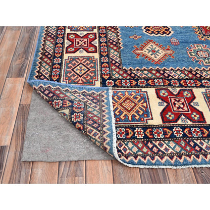 9'X11'8" Cerulean Blue Special Kazak Wool Hand Knotted Natural Dyes Rug