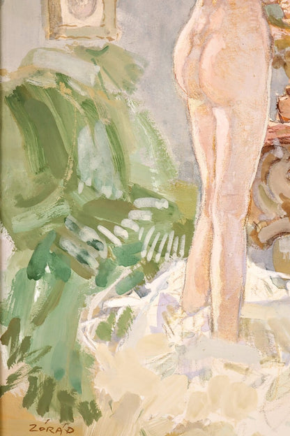 Erno Zorad "Mirror" Signed Watercolor Nude Painting - Rare Hungarian Artist