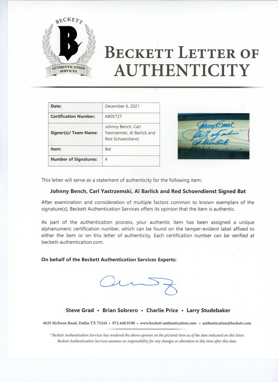 Doubleday Field Autographed Cooperstown Stadium Series Bat (Beckett)