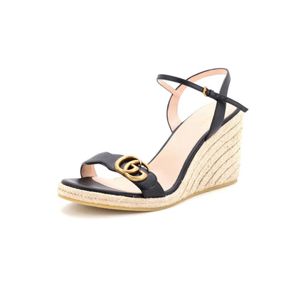 Gucci Women'S Gg Marmont Wedge Espadrille Sandals Leather