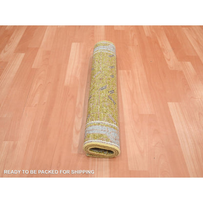 2'1"X3'1" Golden Yellow Pinecone Design Hand Knotted Pure Wool Mat Rug