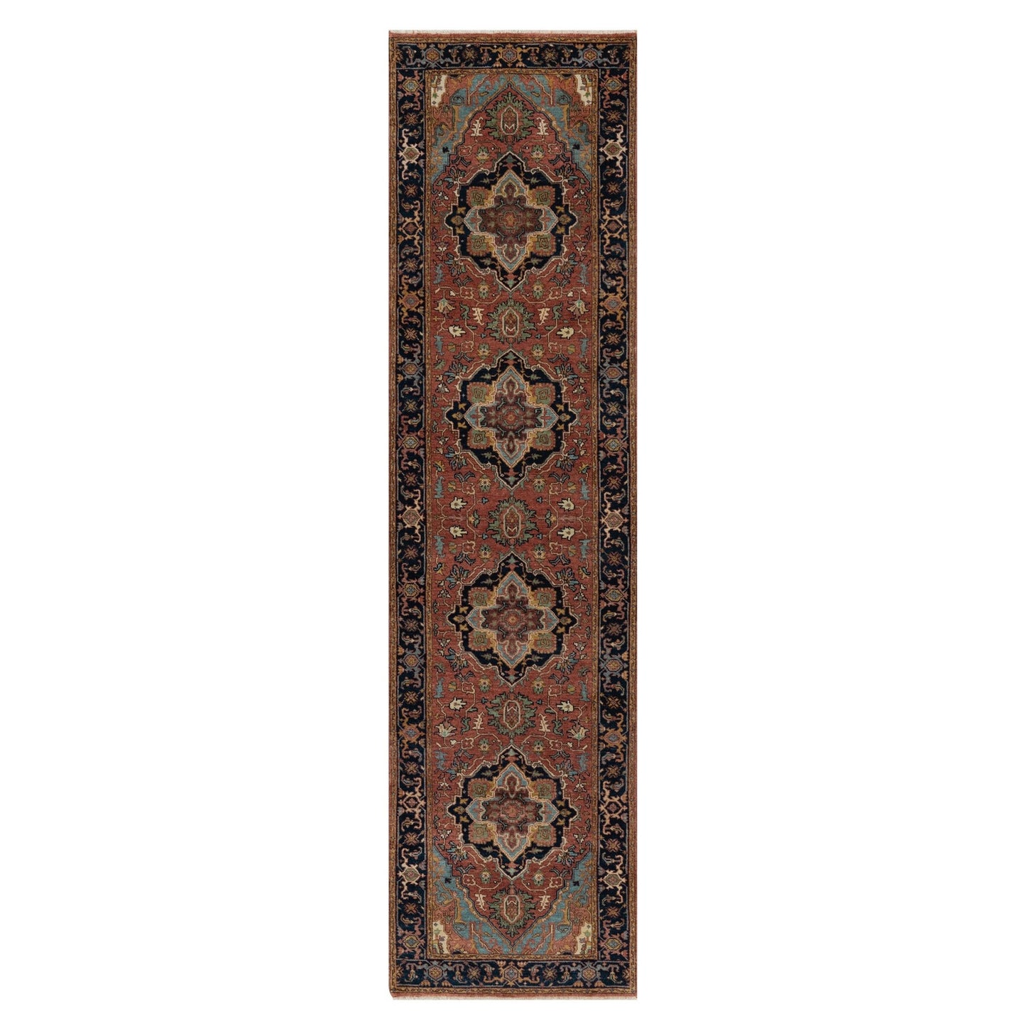 2'7"X10'1" Red Antiqued Heris Re-Creation Hand Knotted Wool Runner Rug