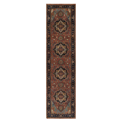 2'7"X10'1" Red Antiqued Heris Re-Creation Hand Knotted Wool Runner Rug